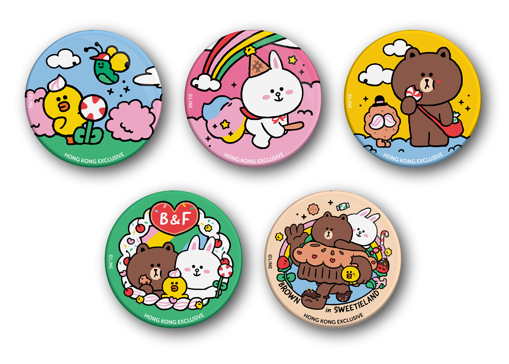 LINE FRIENDS in Sweetieland香港限定版襟章 $24/個