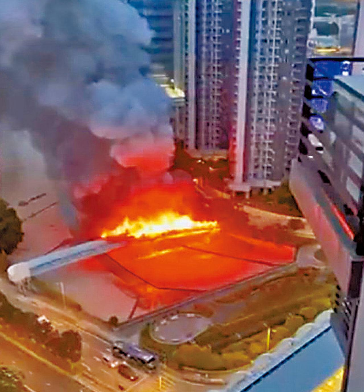 元朗天水圍屯門大停電 猛火燒斷輸電橋