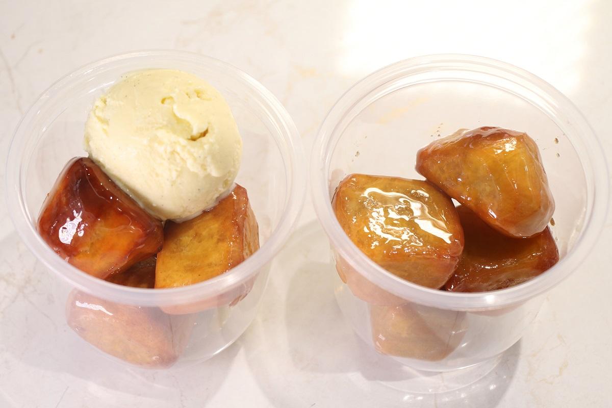 招牌大學芋/四件($26),可加配雲呢拿雪糕。