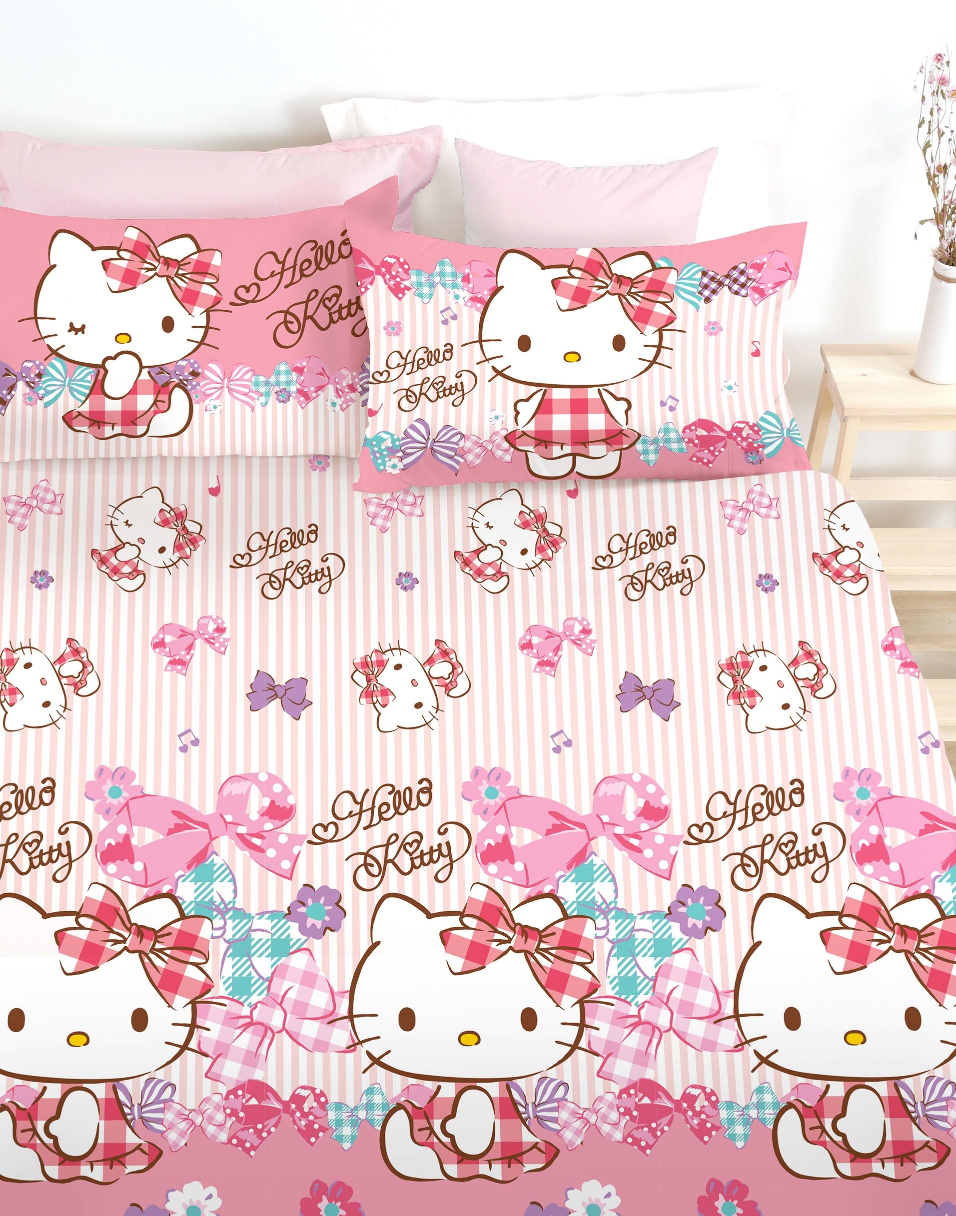 Hello Kitty全棉活印床笠連枕袋 3呎單人/ 4呎半加雙人/ 5呎加大(預購價:$349/ $499/ $569)