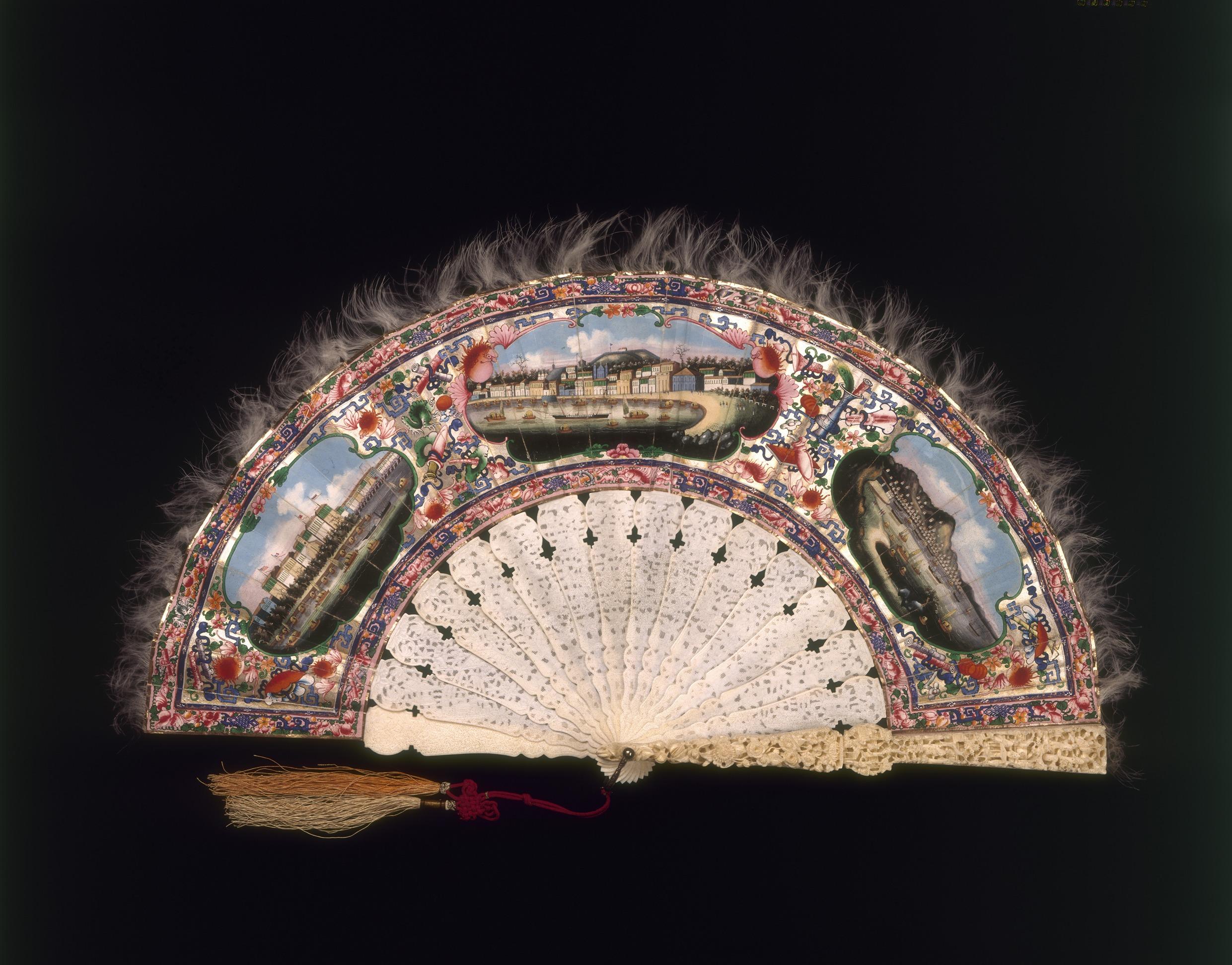 彩繪廣州、澳門及香港風貌摺扇(19世紀中)
