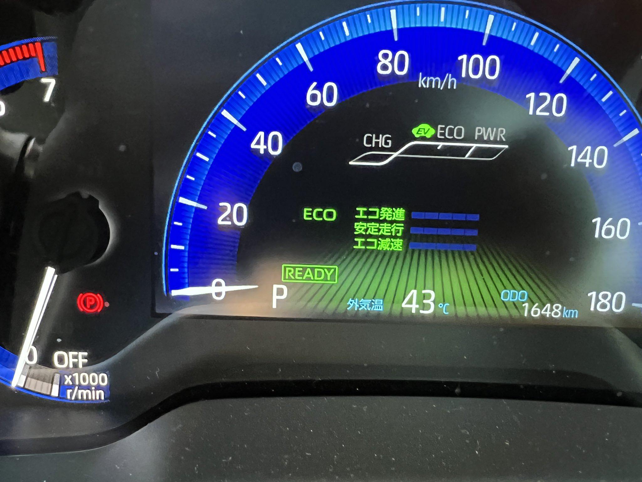 伊勢崎市再錄逾40度高溫,網民展示車內的溫度計。(Twitter圖片)