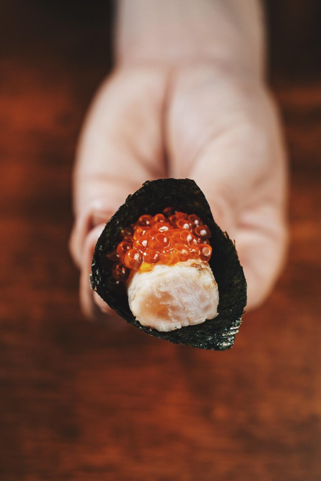 Yakitori-Sasami (Breast meat) topped with salmon roe