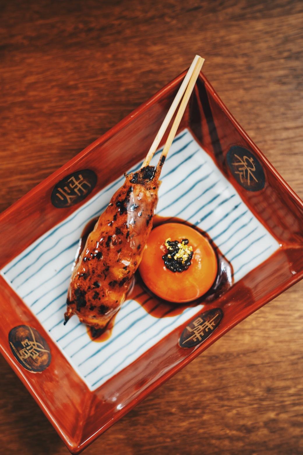 Yakitori-Tsukune served with egg yolk