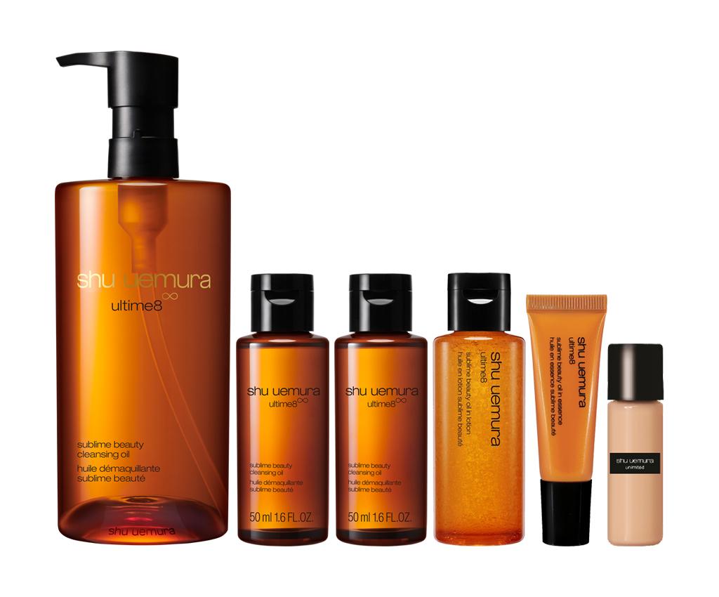 植村秀 ultime8皇牌養膚潔顏油450ml套裝 $900 (價值$1,583) (銅鑼灣店) 購買ultime8黃金琥珀養膚潔顏油 450ml 送: .ultime8 黃金琥珀養膚潔顏油 50ml x 2 .ultime8 琥珀精華水** 50ml .ultime8 琥珀精華** 7ml .unlimited 無限輕透持妝粉底液 5ml
