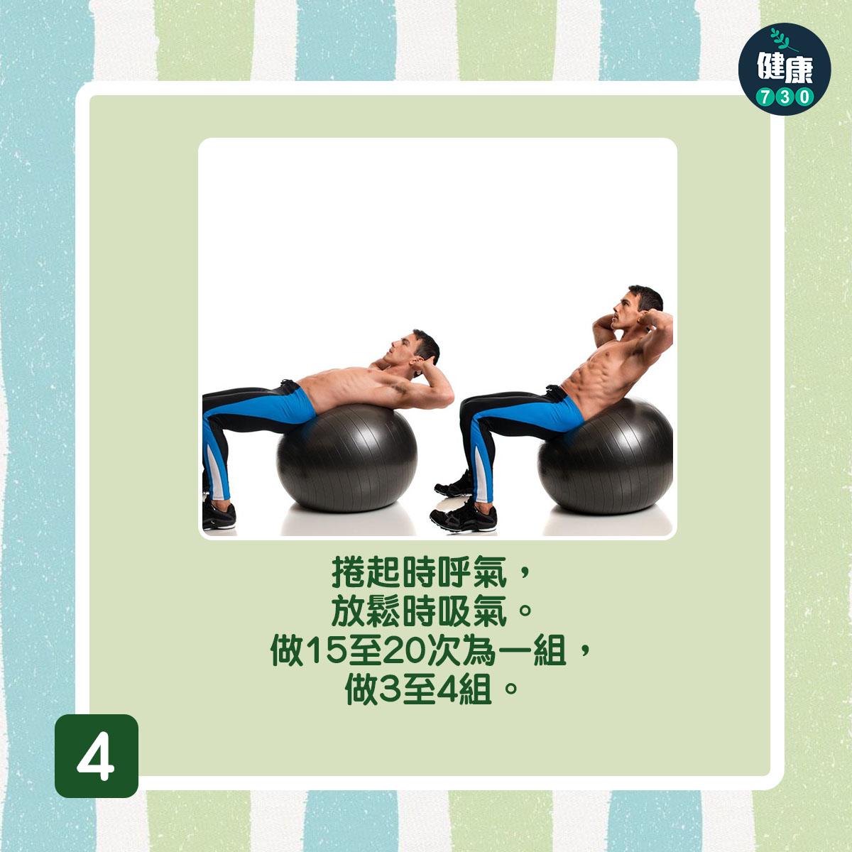腹肌訓練|瑜伽球捲腹(am730製圖)