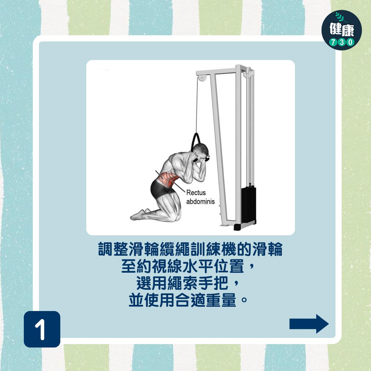 腹肌訓練|跪姿鋼線捲腹(am730製圖)
