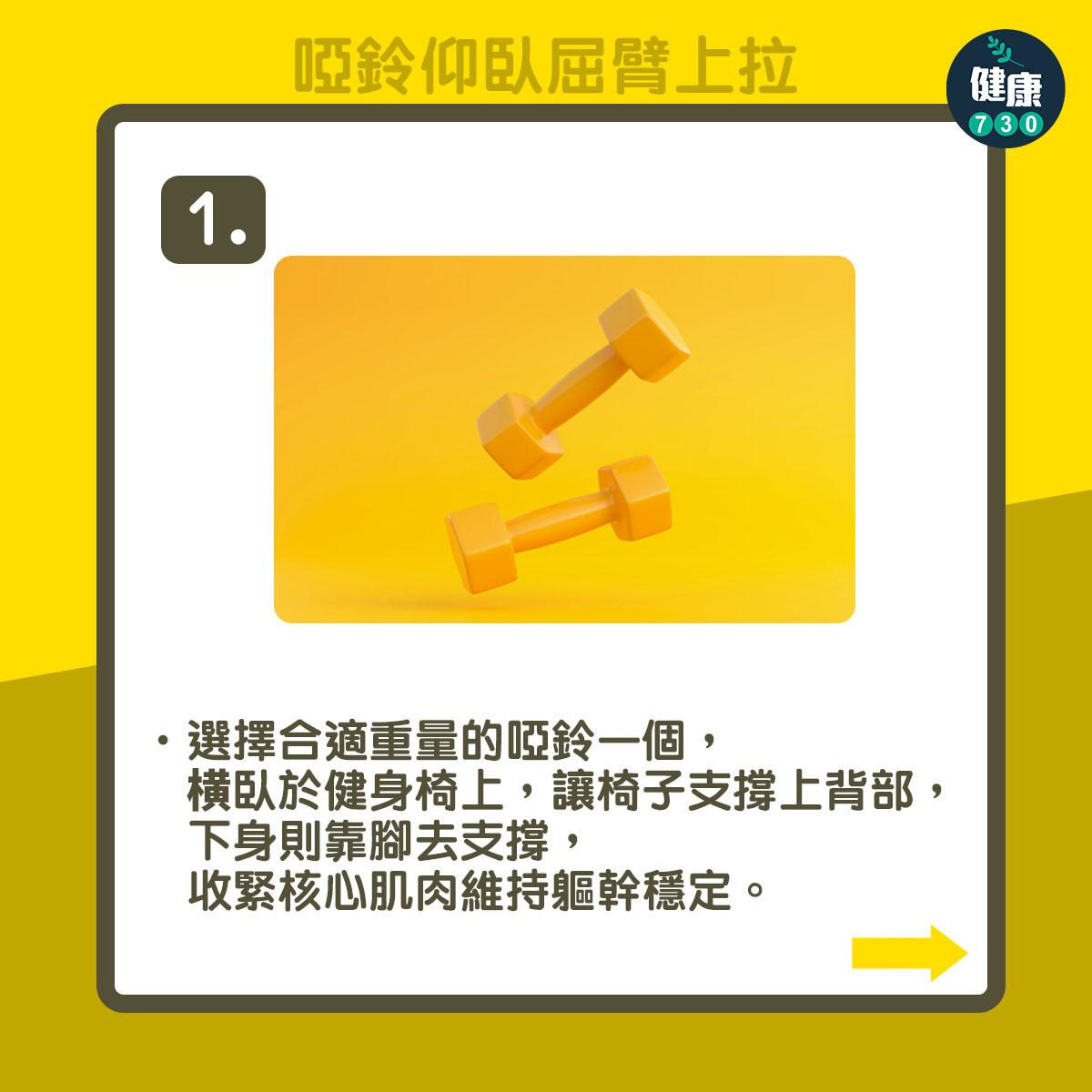 健身操胸肌|啞鈴仰臥屈臂上拉(am730製圖)