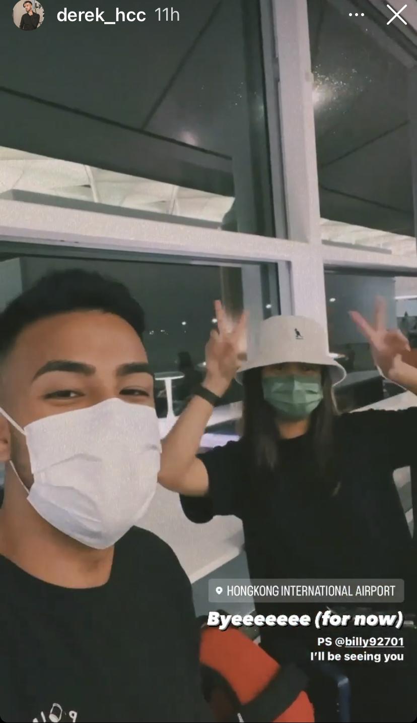 Derek與妻子移居加拿大,陳凱琳八號風雨下送機。