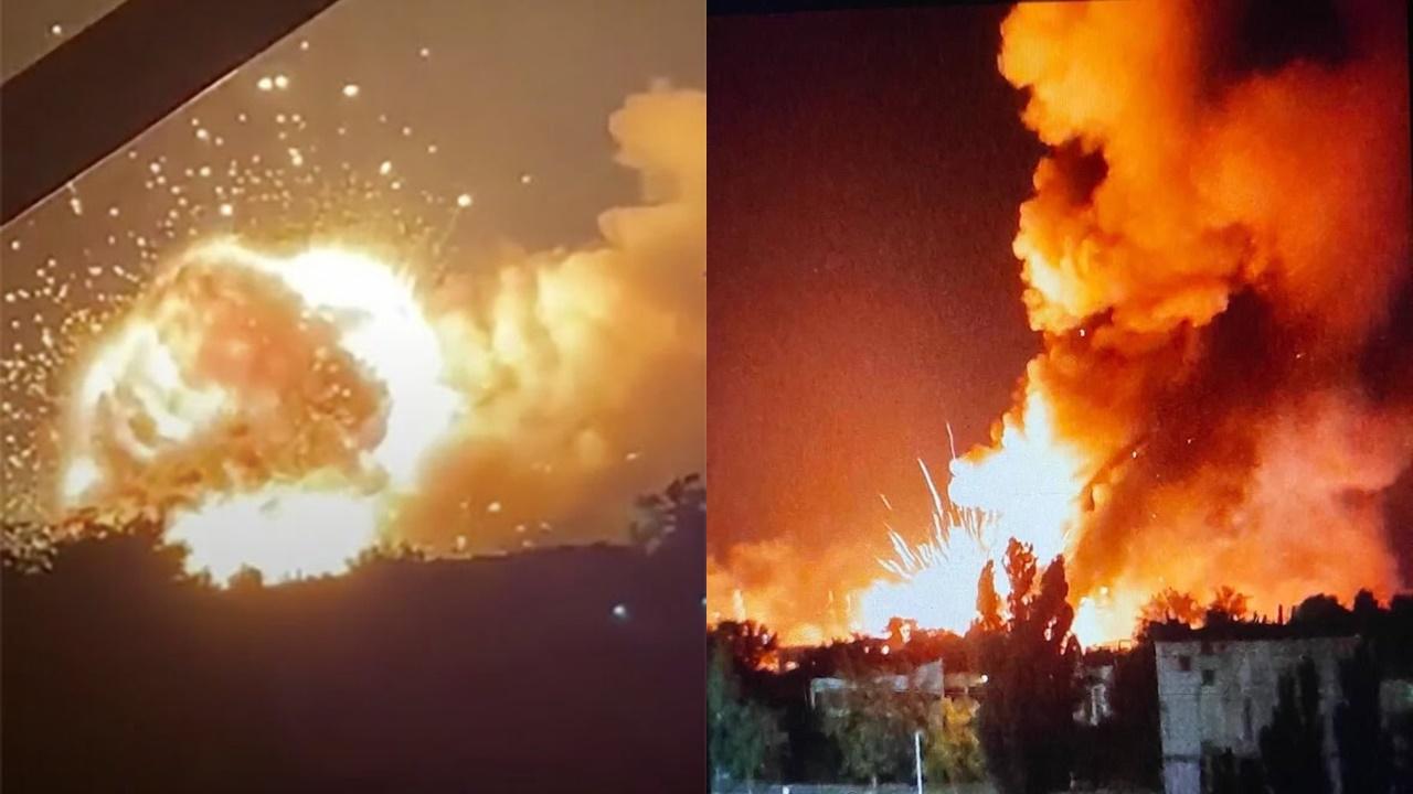 俄軍火庫被炸如煙花Show,烏方:使用了HIMARS。(Twitter)