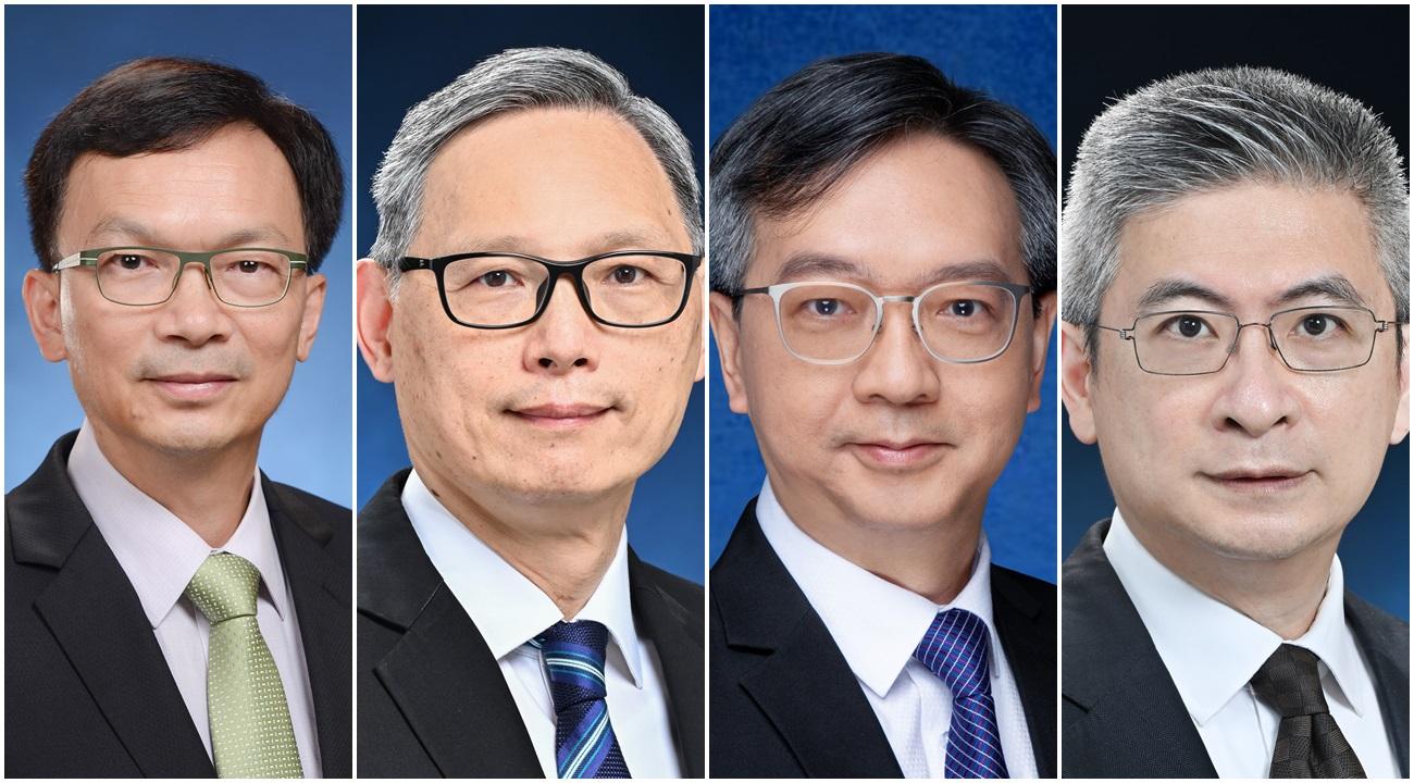 左起:運輸及物流局副局長廖振新、保安局副局長卓孝業、房屋局副局長戴尚誠、文化體育及旅遊局副局長劉震。(政府新聞處圖)