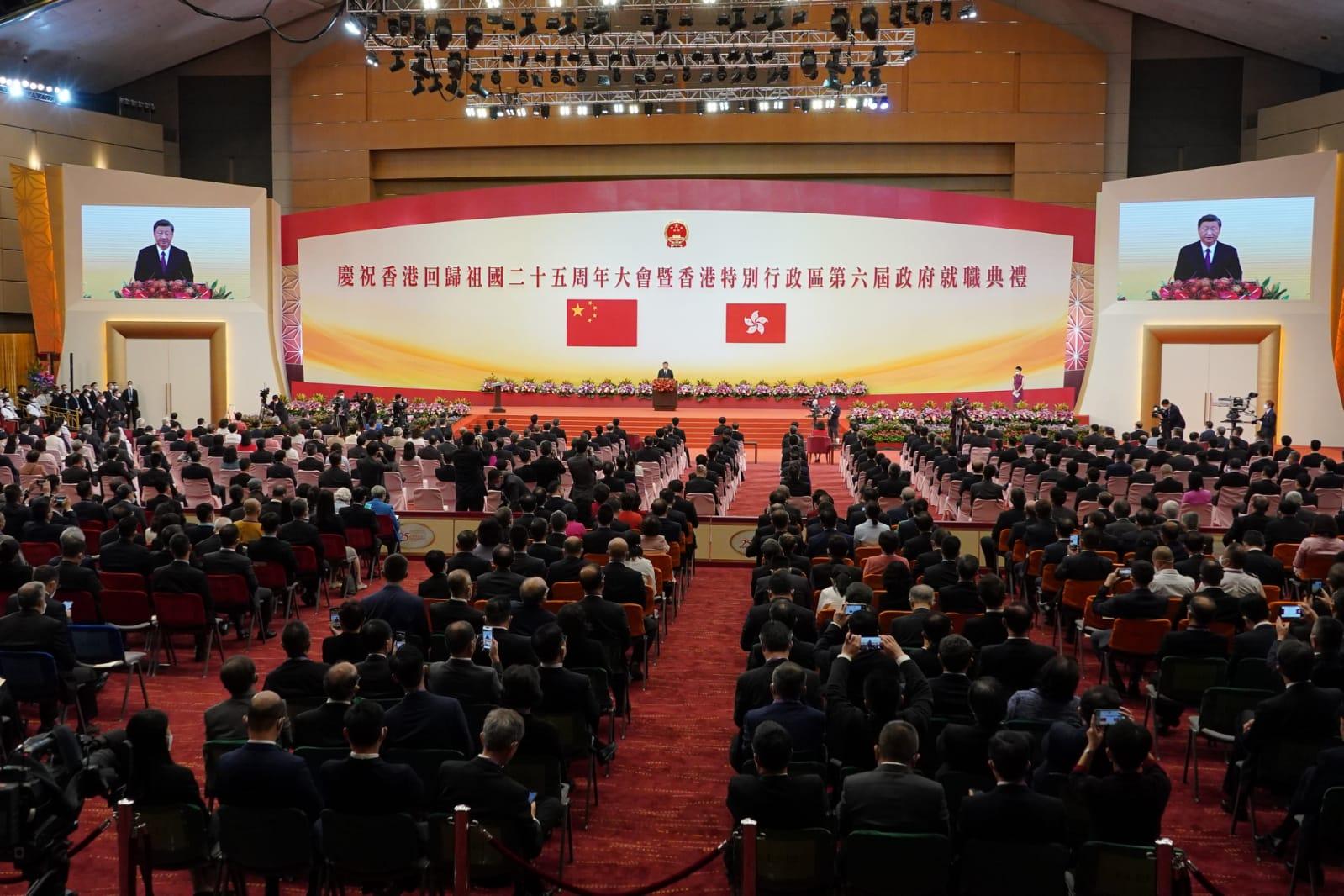 習近平出席新一屆政府就職典禮為新任特首李家超及其班子監誓,並發表講話。(李睿哲攝)