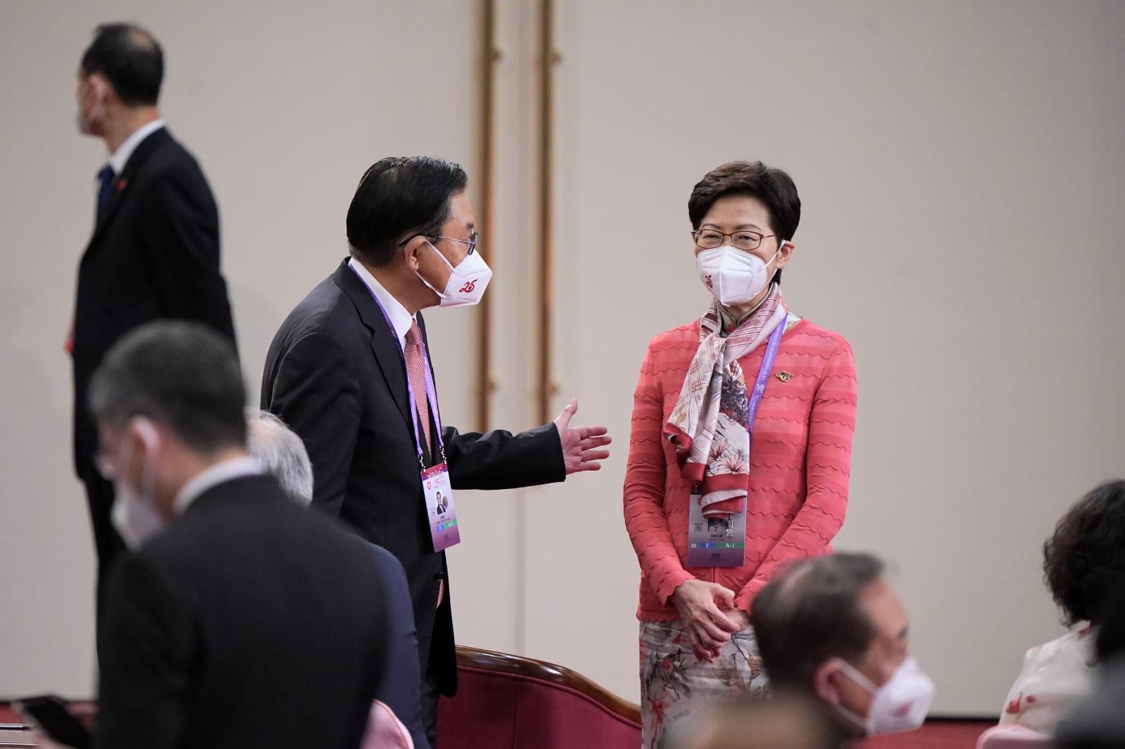 今日卸任的林鄭月娥出席新一屆特區政府就職典禮。(李睿哲攝)