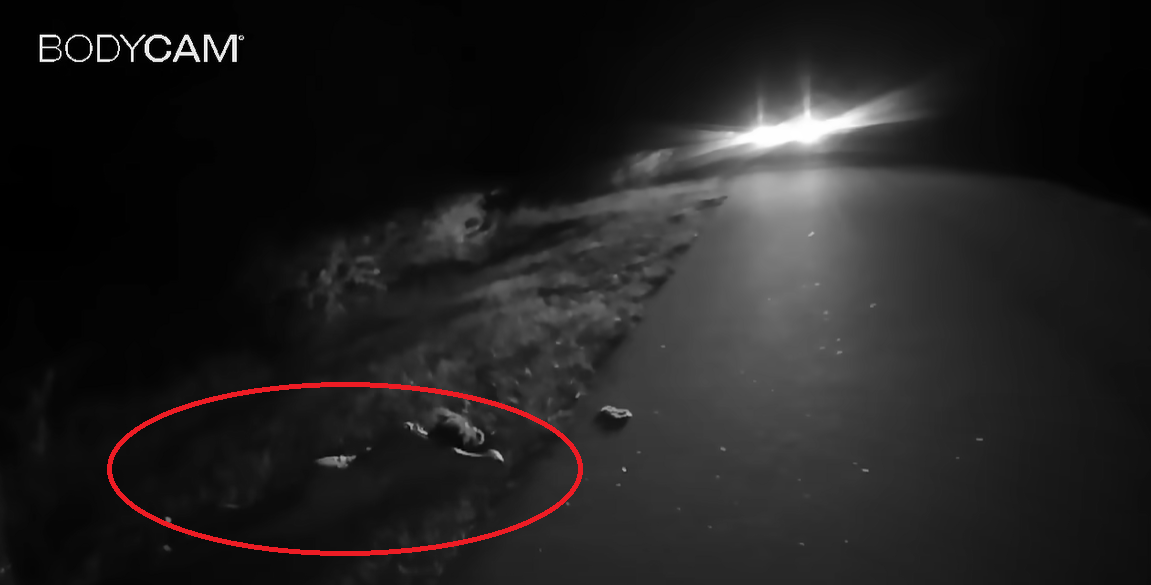 警員發覺格里爾墮車倒地(紅圈),連忙折返。(互聯網)