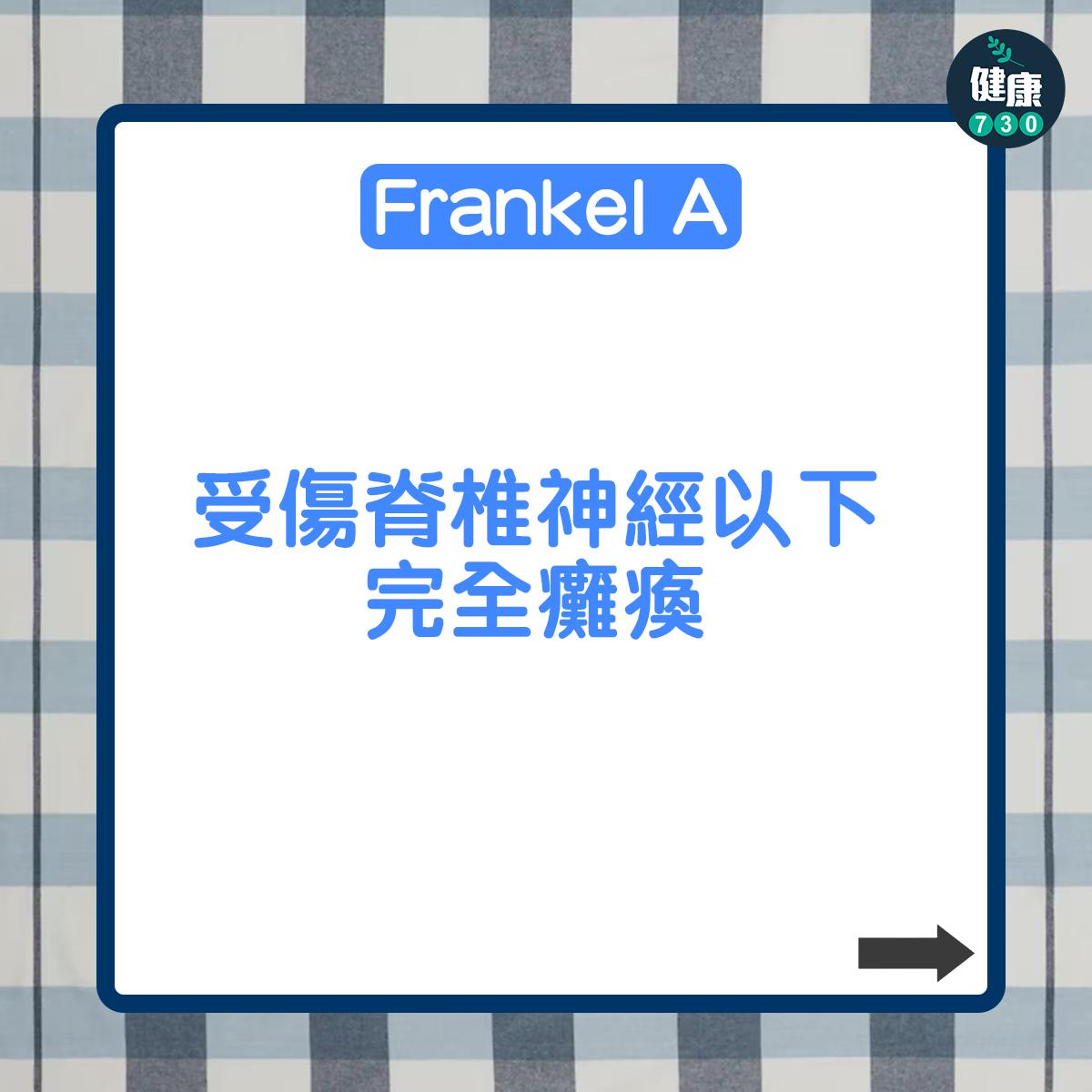 Frankel A:受傷脊椎神經以下完全癱瘓;