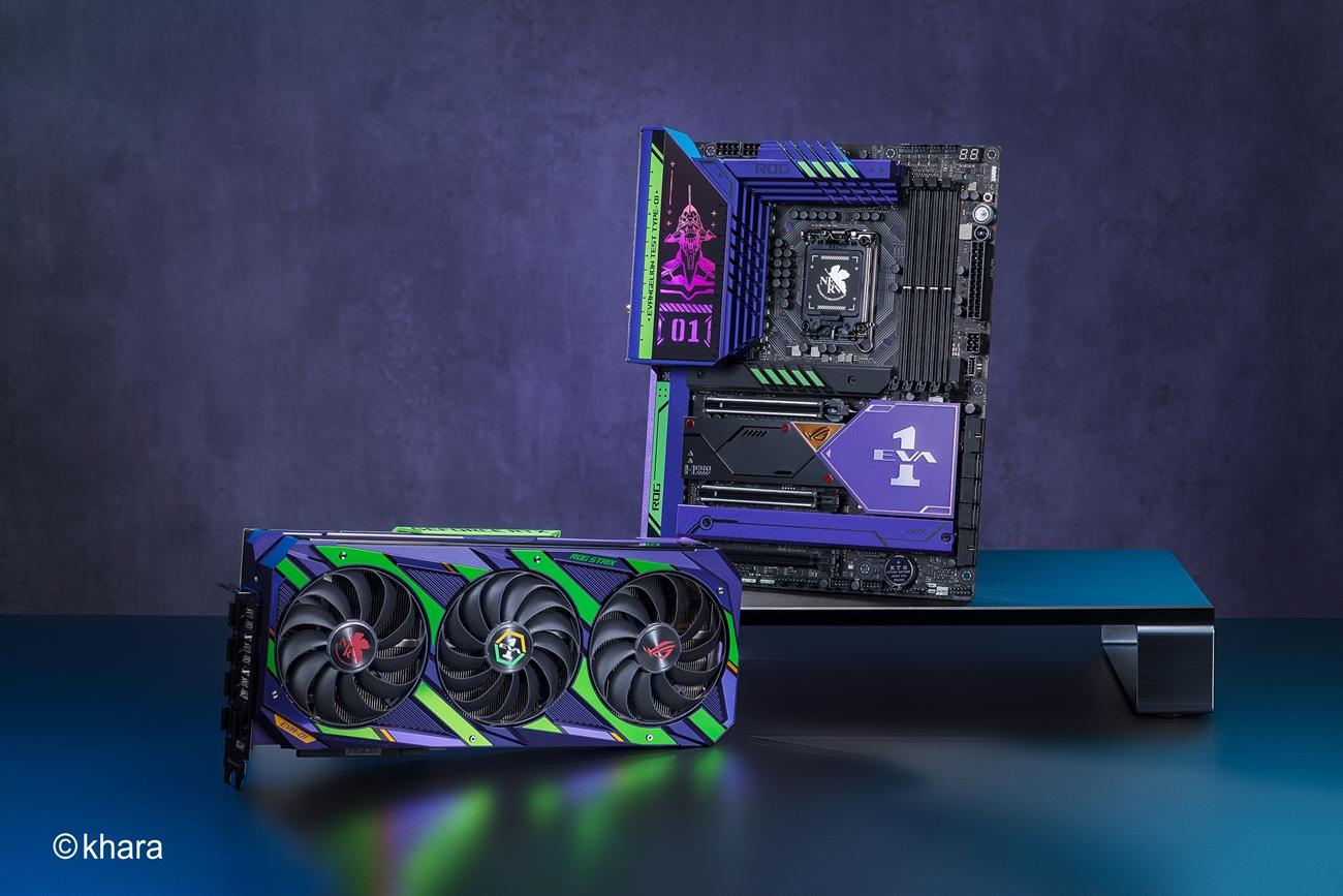 ROG Maximus Z690 Hero EVA限定版主機板與ROG Strix GeForce RTX™ 3090/3080 EVA限定版顯示卡。