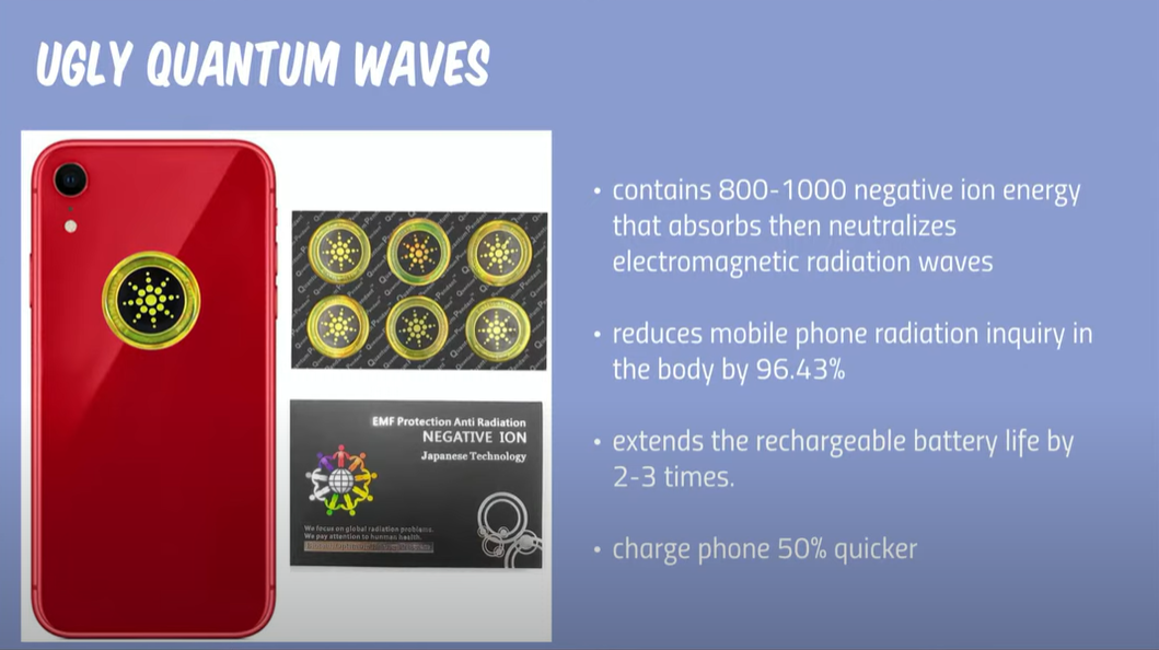 費里不相信「量子手機貼」可阻隔手機輻射。(互聯網)