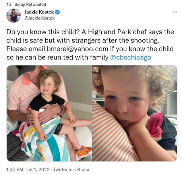 另一名男童在槍擊案現場與家人失散,幸獲一位廚師救起,最終與家人團聚。(互聯網)