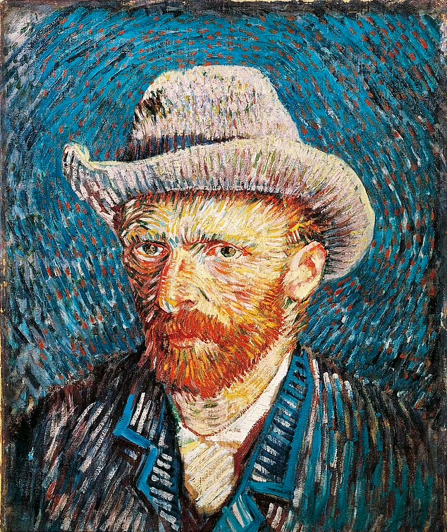 隱藏的梵高自畫像,跟梵高著名作品《戴灰氈帽的自畫像》有點相似。(互聯網)