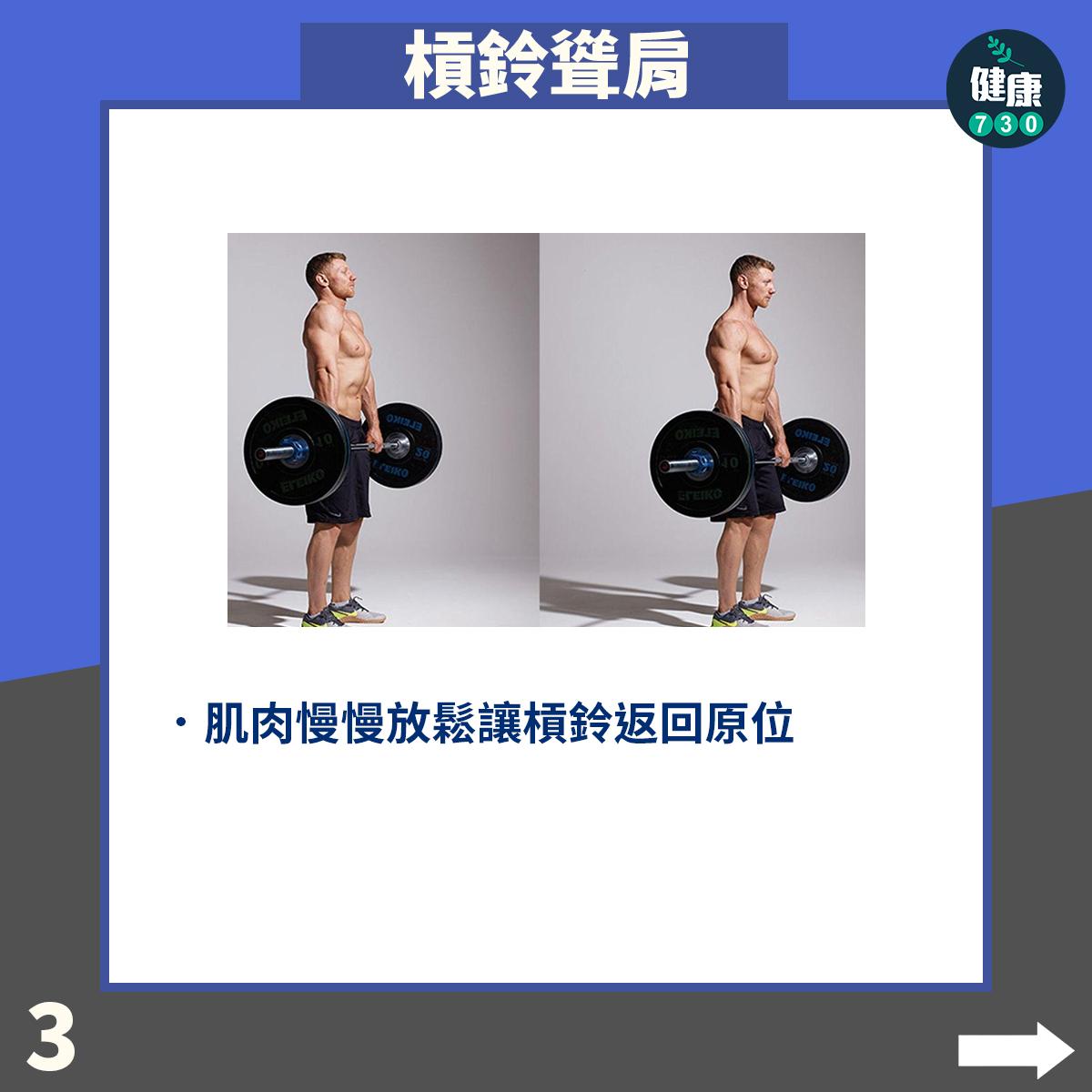 背肌訓練|槓鈴聳肩Barbell Shrug Behind The Back(am730製圖)