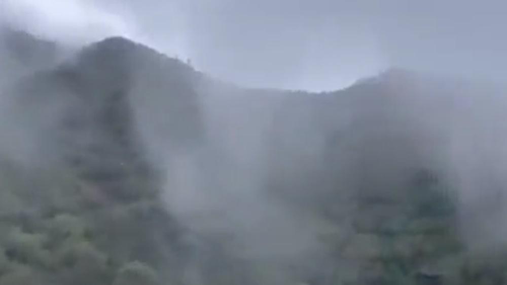 當時直升機正飛越樹林,但前方大霧,能見度低。(Twitter)