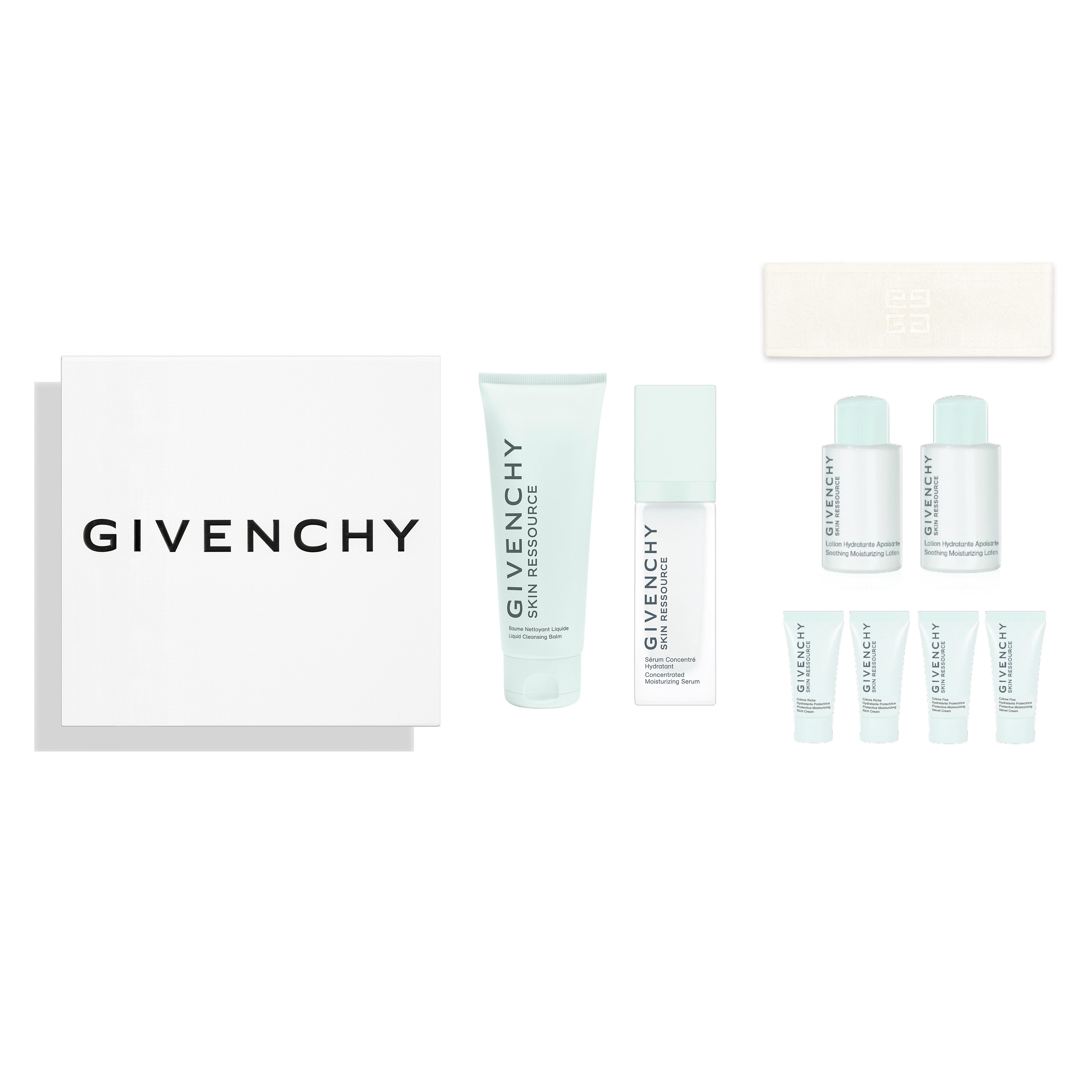 水漾活源保濕精華潔面套裝 $835(價值$1,282) .水漾活源精華 30ml .水漾活源潔面乳125ml .水漾活源保濕凝露 15ml x2 .水漾活源清爽面霜7ml x2 .水漾活源滋潤面霜7ml x2 .Givenchy潔面束髮帶