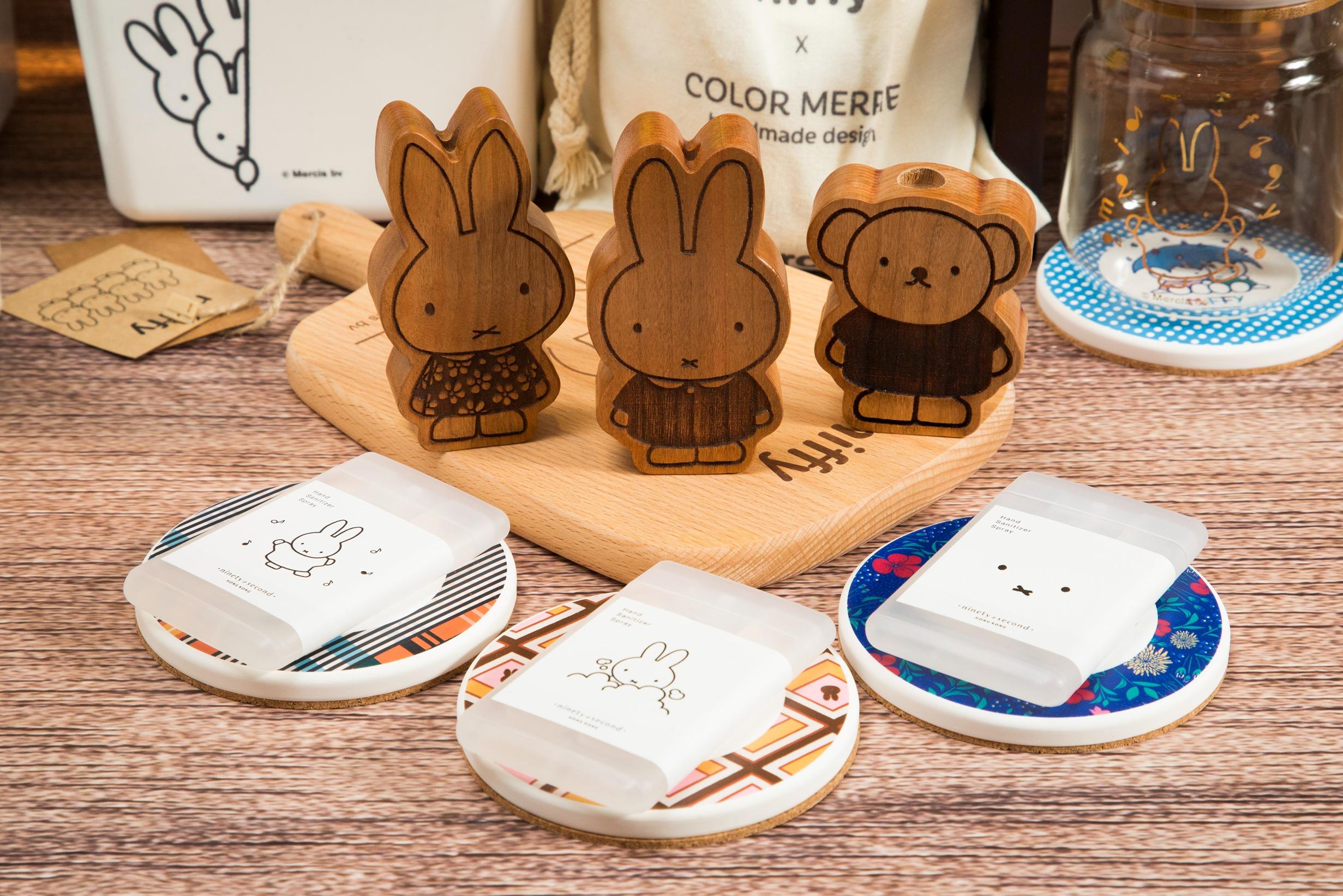 Ninety Second|Miffy & Boris 擴香木 (3 款入) $350、Ninety Second|搓手噴霧三瓶組連布袋套裝 $200