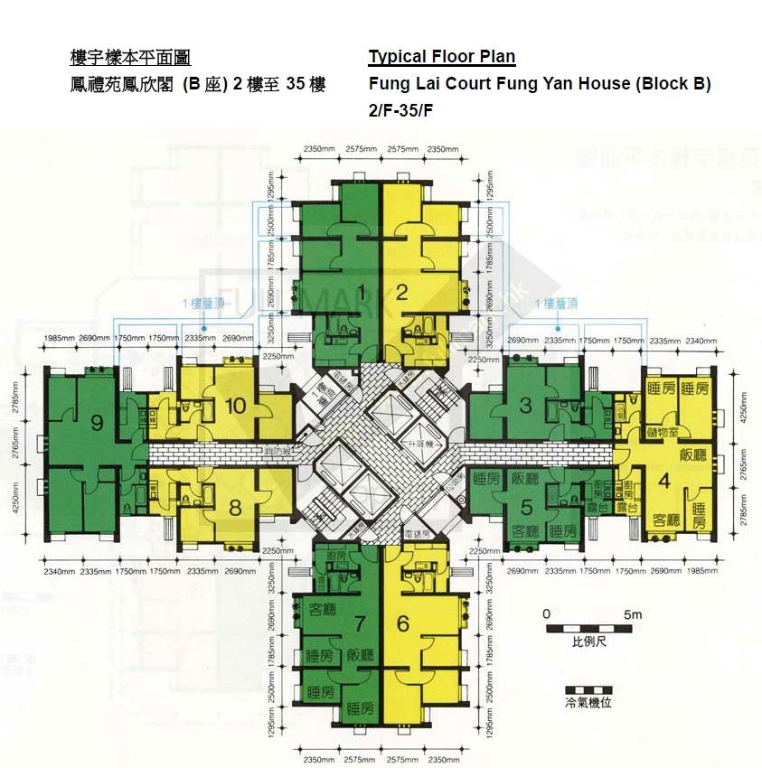 居屋鳳禮苑採新十字型設計,一梯10伙,放盤單位為6室。