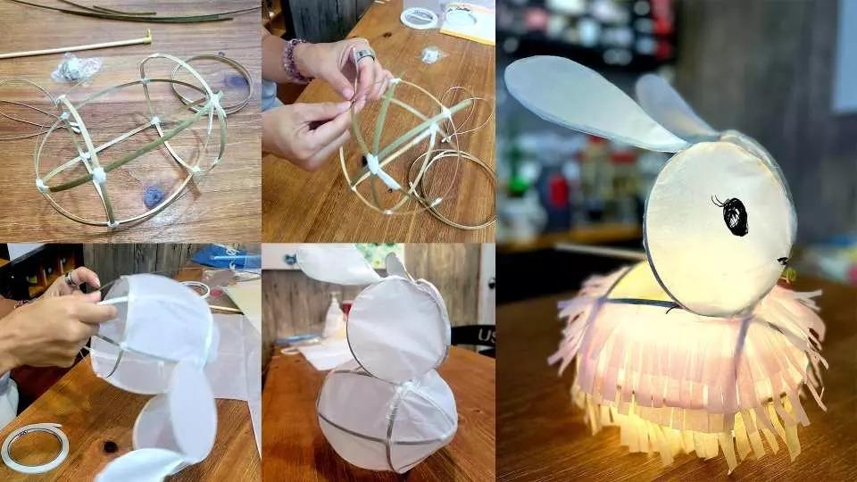 中秋傳統燈籠一般是用竹紮出造型,然後貼上皺紙或玻璃紙,再按喜好加上顏色等