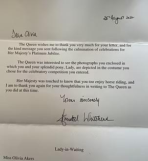 女王回信。(互聯網)