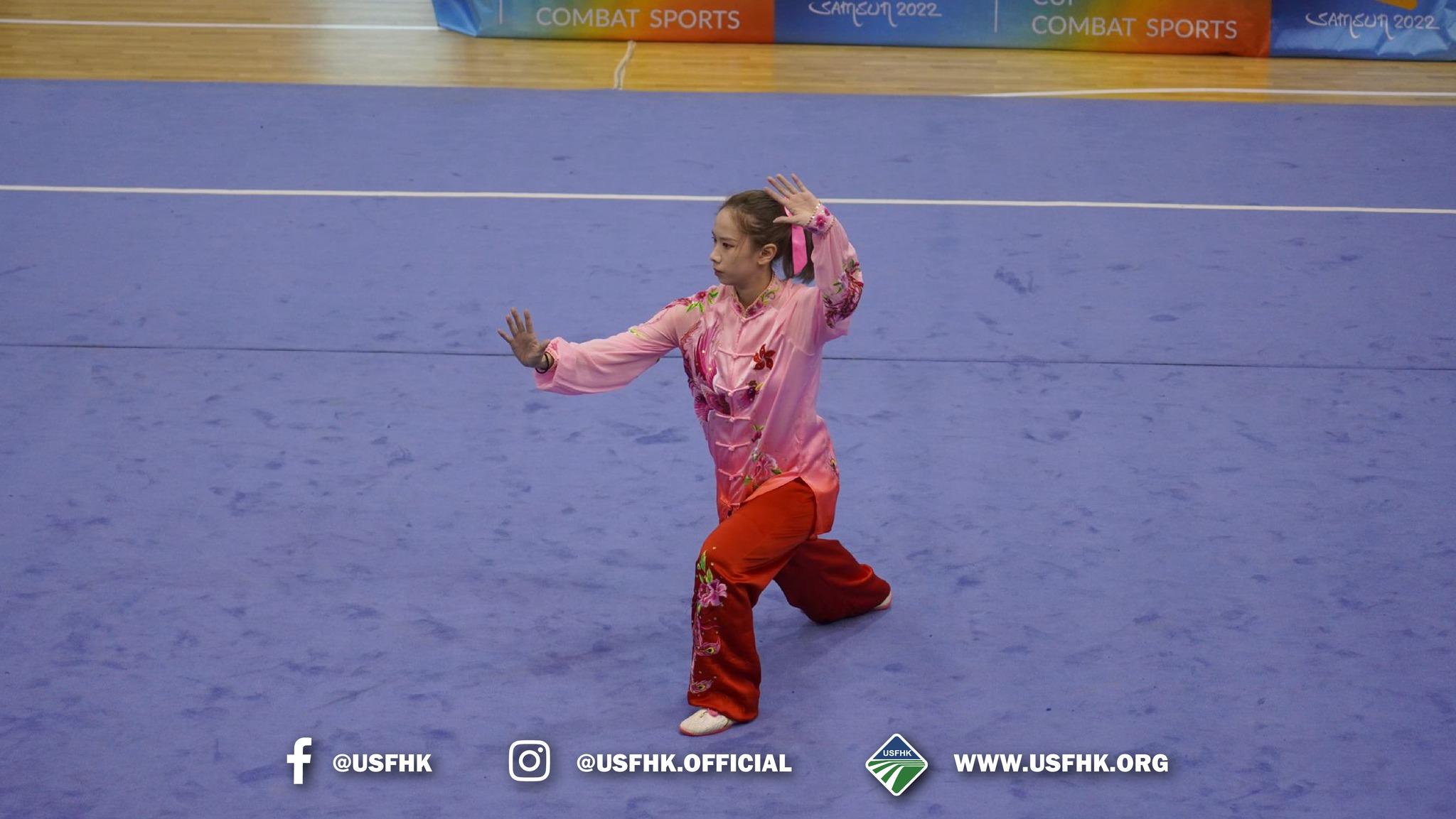 港隊世界盃大學搏擊運動會報捷,薩百朗太極劍奪金楊千締太極拳摘銀。(相片由香港大專體育協會提供)