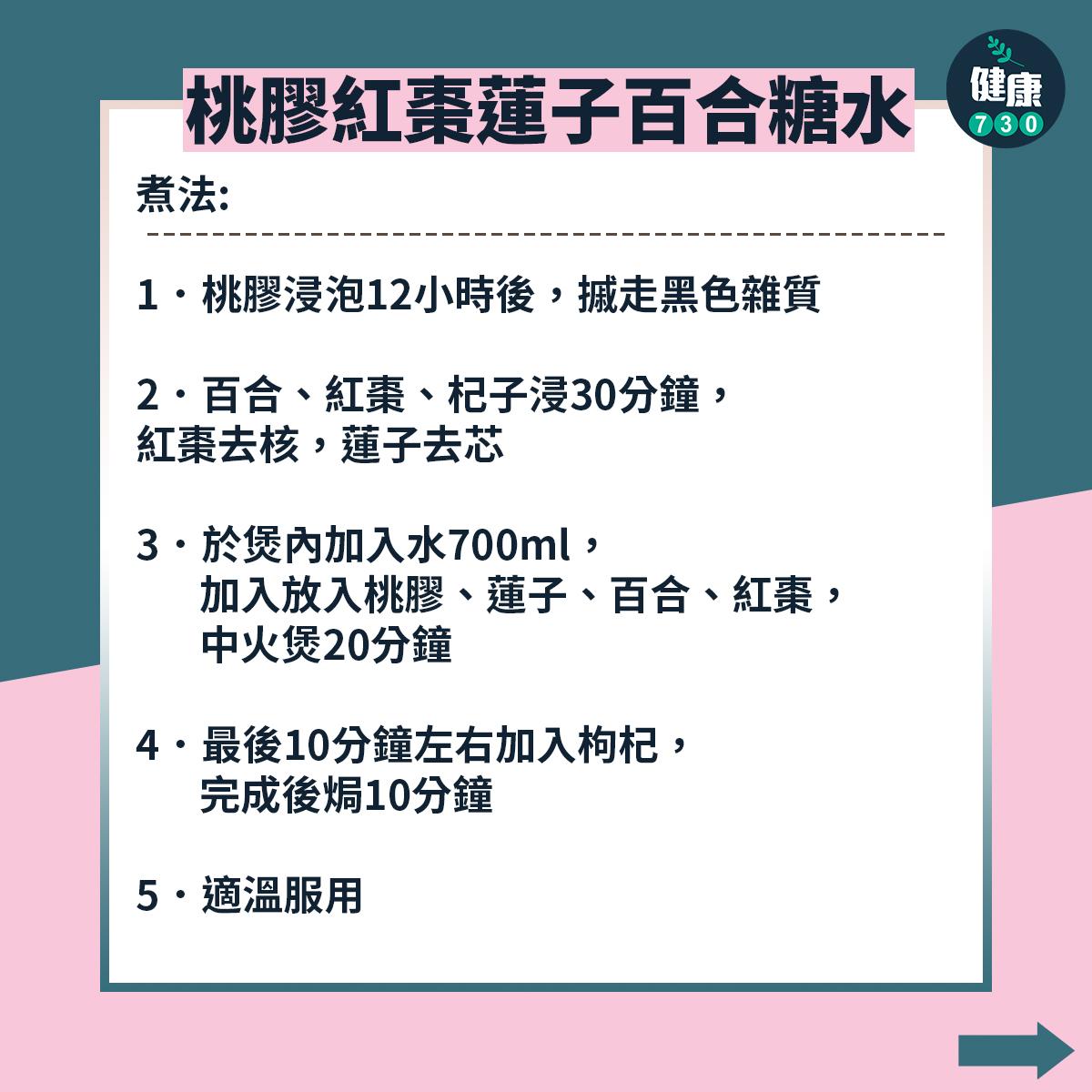 4.桃膠紅棗蓮子百合糖水 煮法