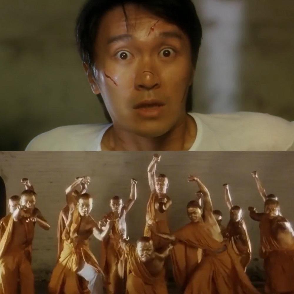 《食神》中的星爺在少林寺學廚,每次逃走也遇上十八銅人。