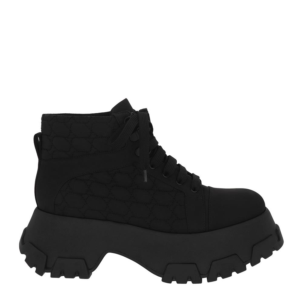 澎澎衍縫厚底綁帶靴(黑色) $939