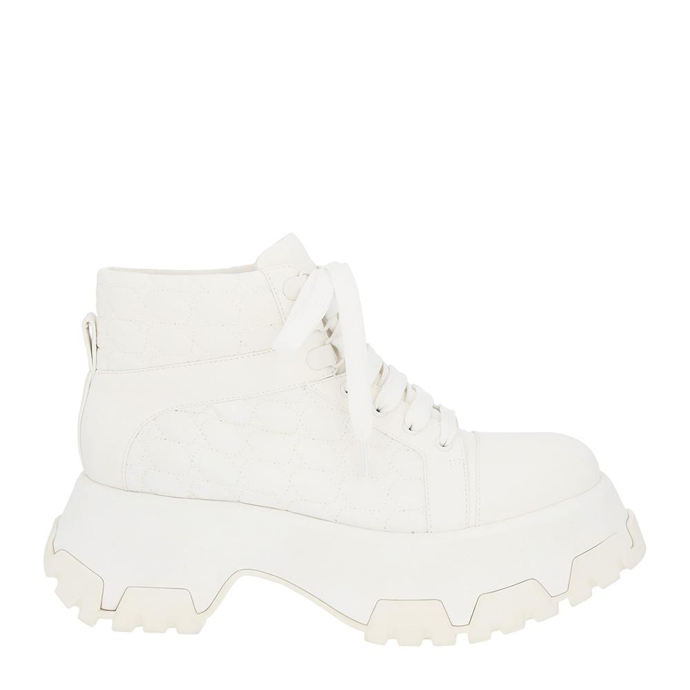 澎澎衍縫厚底綁帶靴(白色) $939