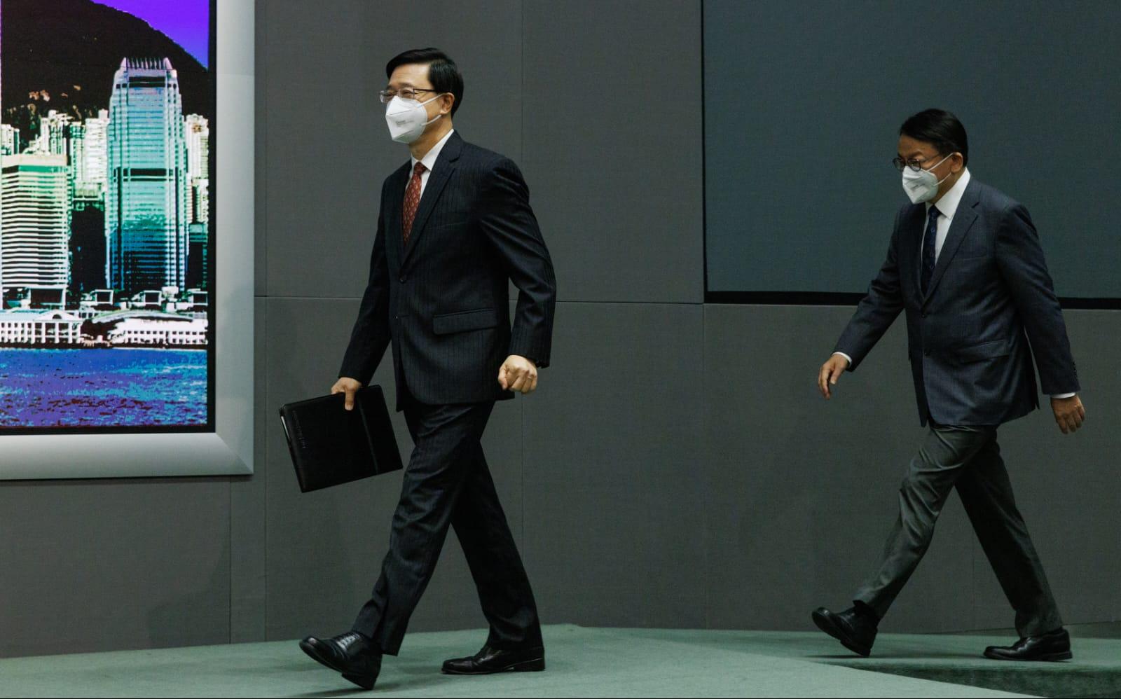 特首李家超召開會開記者會,匯報與內地交流情況。(蘇文傑攝)