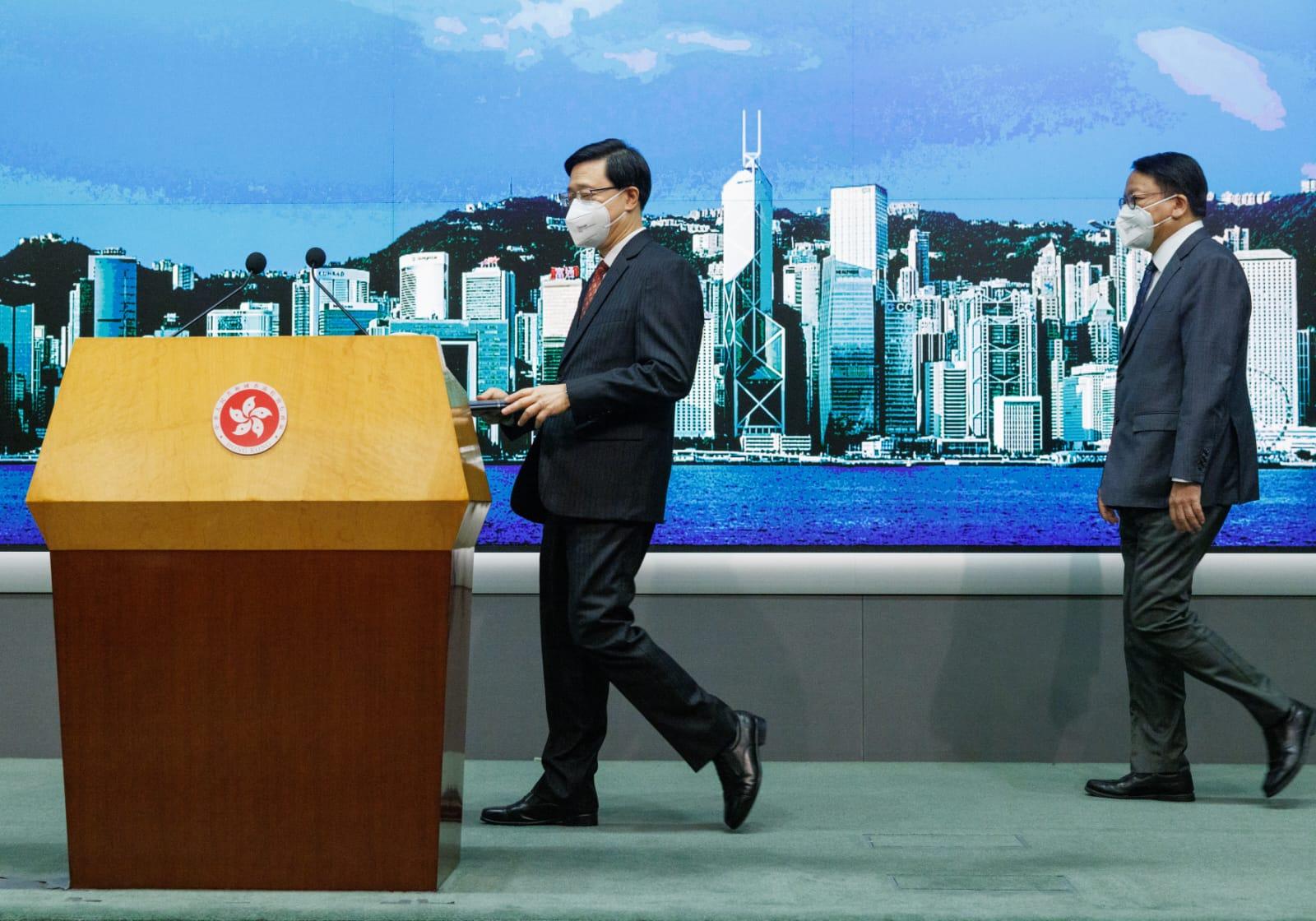 特首李家超召開會開記者會,匯報與內地交流情況。(蘇文傑攝)