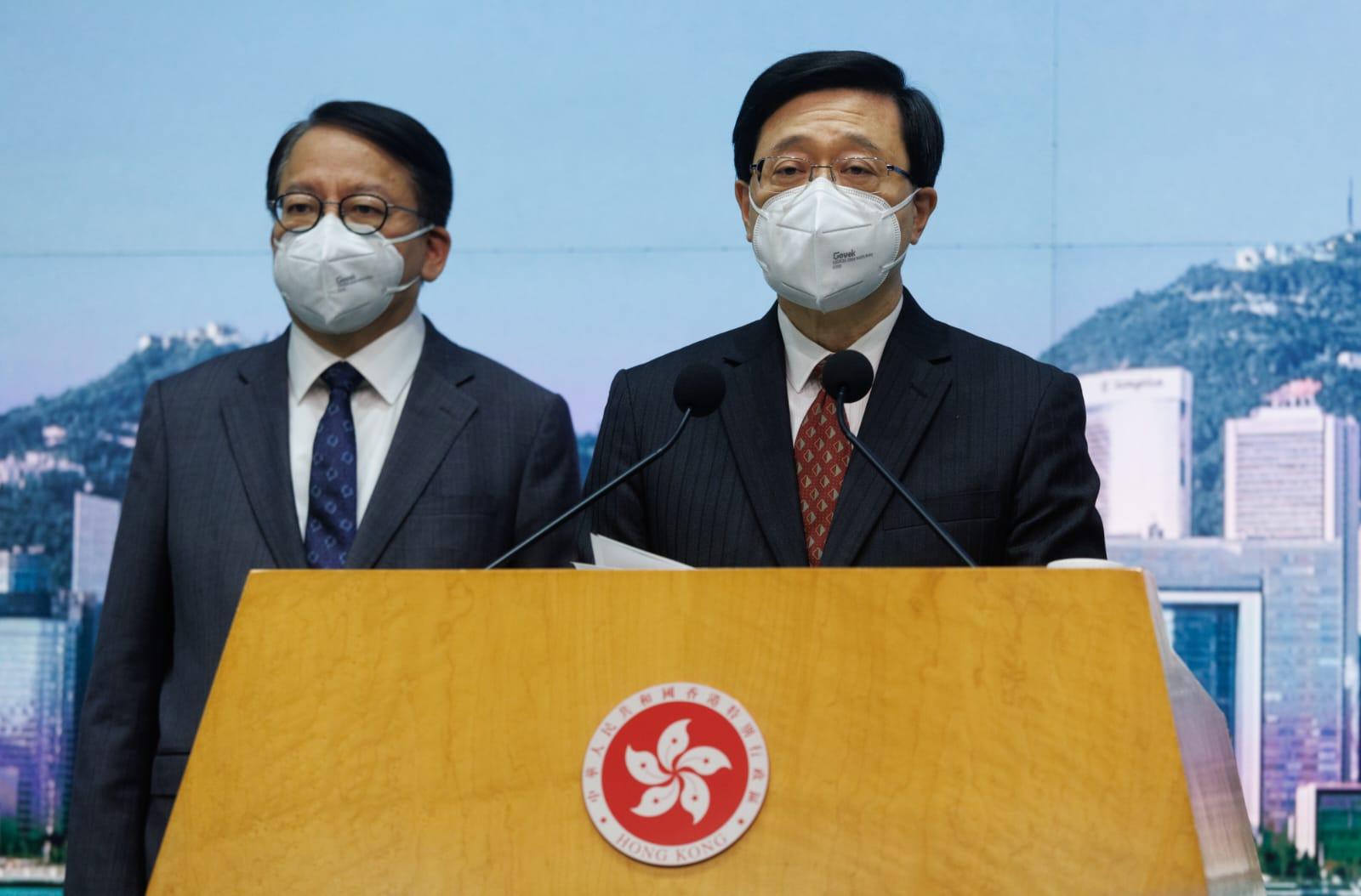 特首李家超召開會開記者會,匯報與內地交流情況。(蘇文傑攝)