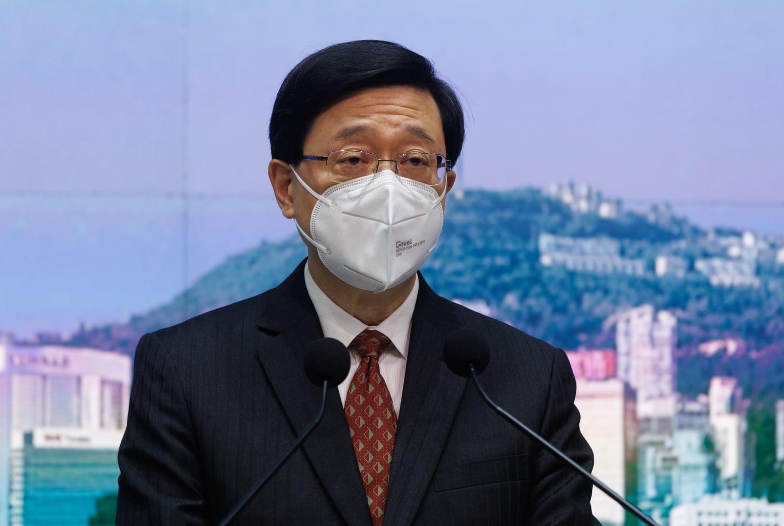 特首李家超召開會開記者會,匯報與內地交流情況。(蘇文傑攝)