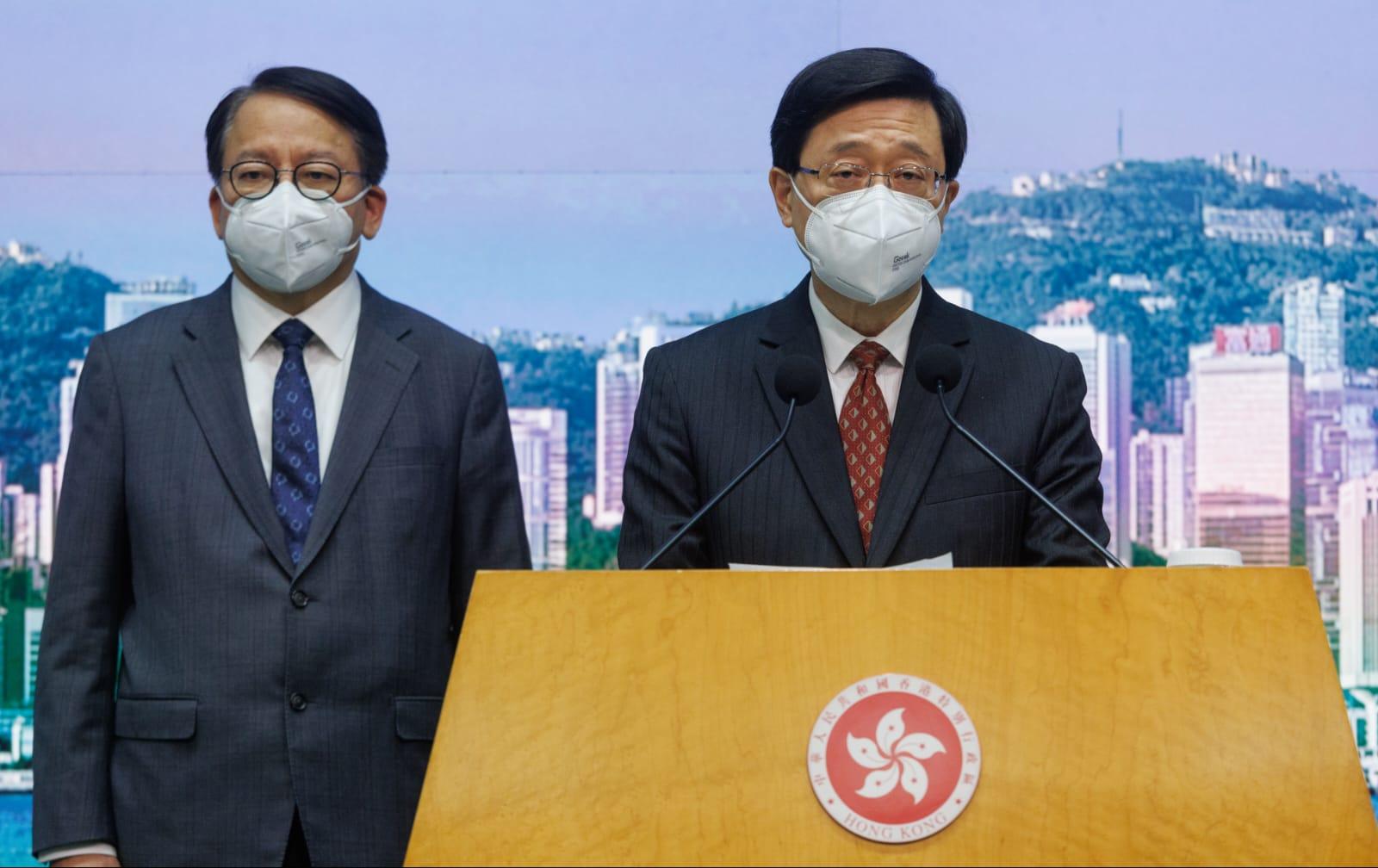 特首李家超召開會開記者會,匯報與內地交流情況。(蘇文傑攝)