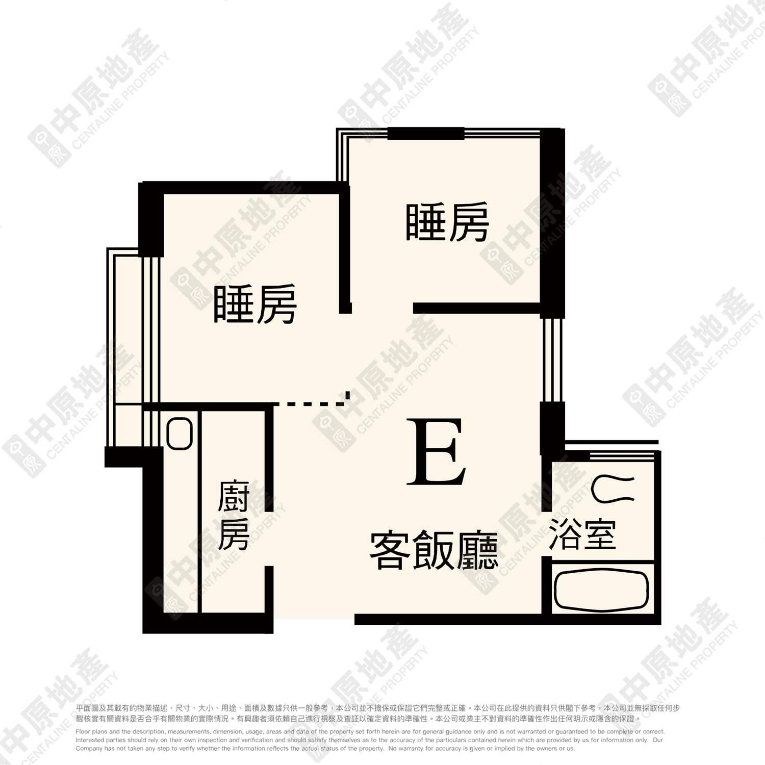 單位原則兩房平面圖。