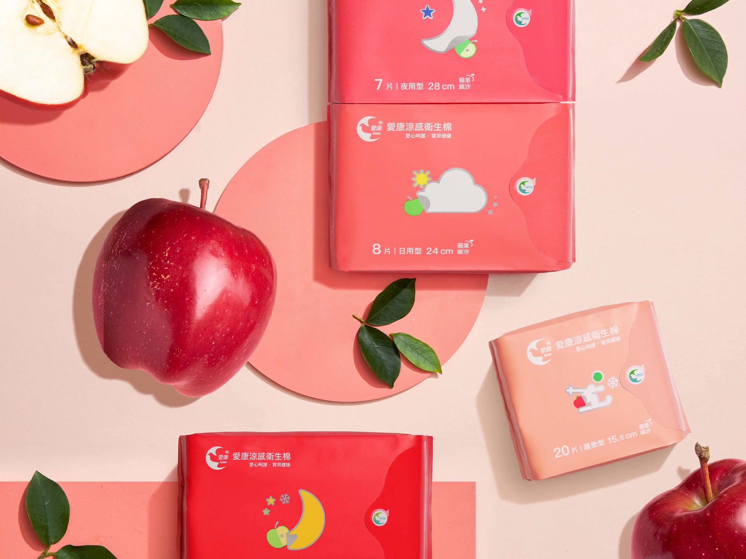 涼感果香棉「蘋果繽沙」:「蘋果繽沙」以天然精油,打造蘋果微甜般的風味,搭配薄荷基底帶出舒適的涼感。