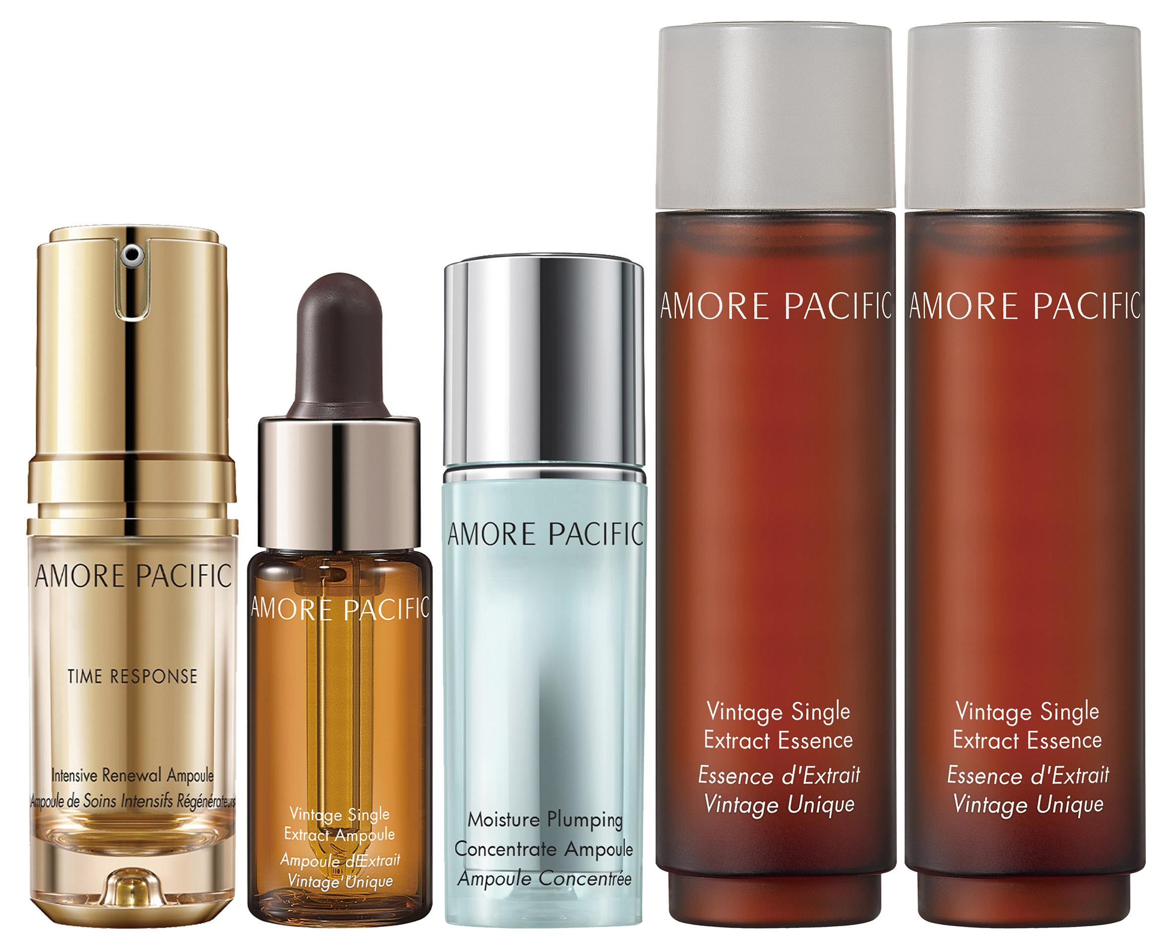 AMOREPACIFIC 皇牌安瓶入門套裝$1,500 (價值$2,170) •煥采活膚高效安瓶(7ml+0.6g) •100%山茶花原液安瓶10ml •竹露水潤高效安瓶5ml •100%綠茶精華原液31ml*2