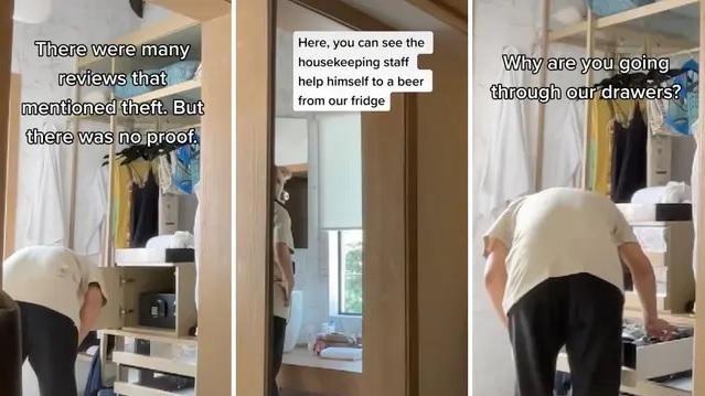 男子在手提電腦裝攝錄app,意外錄下房務員的離譜行徑。(互聯網)