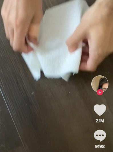 白色蛆蟲從出風口掉落到地面上,還不停蠕動,他們只好拿紙巾把蟲清掉。(TikTok)