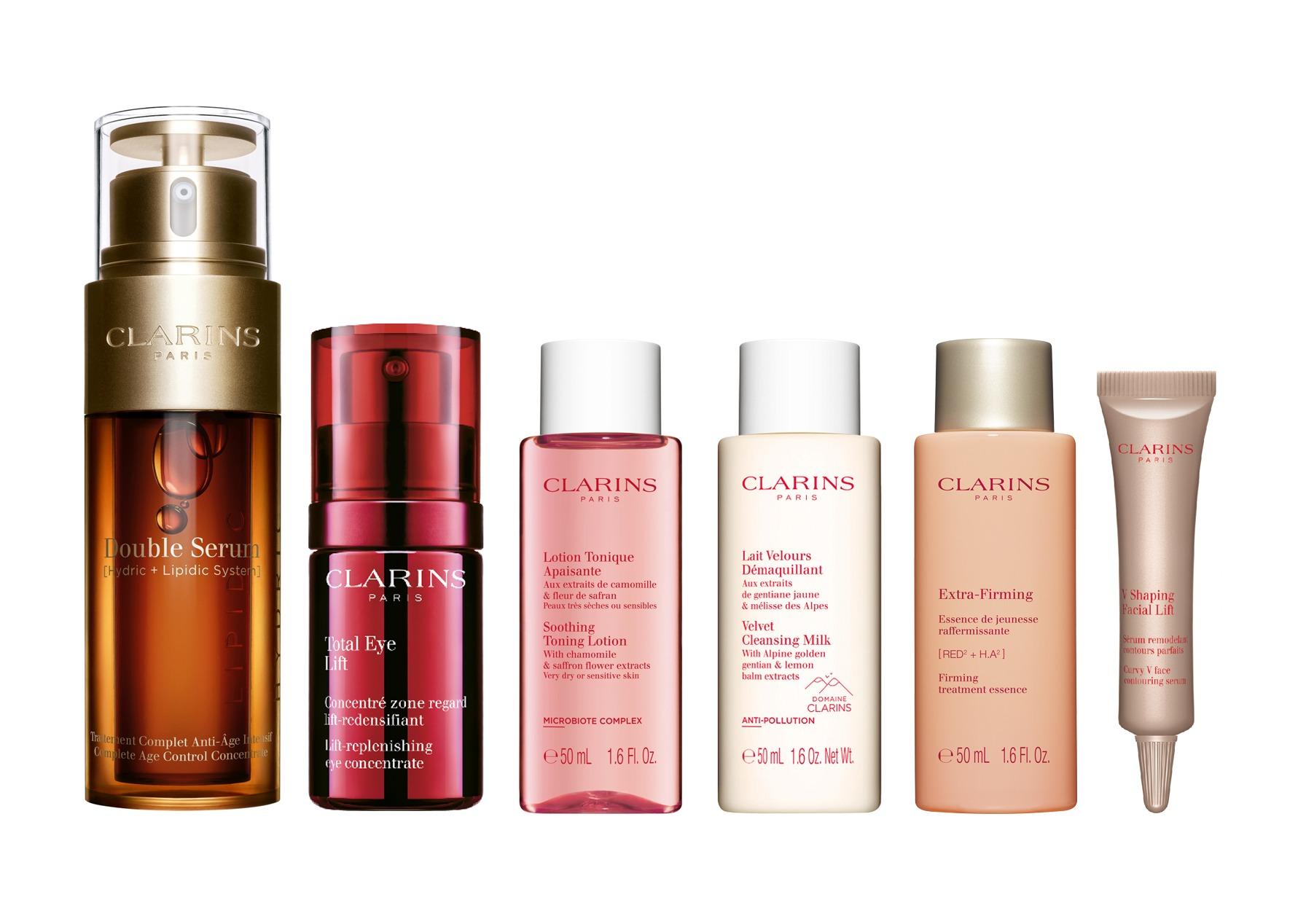 賦活全效亮眼套裝 $1,650(價值$2,719–39%off) .賦活雙精華 50ml .提拉撫紋全效眼霜 15ml .煥顏緊緻修護精華水 50ml .植萃紓緩爽膚露 50ml .V輪廓緊緻精華 10ml .植萃柔滑潔面乳 50ml