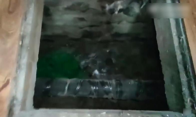 涉事大學生打開地道木板蓋後,發現裡面有一條管道。(互聯網)