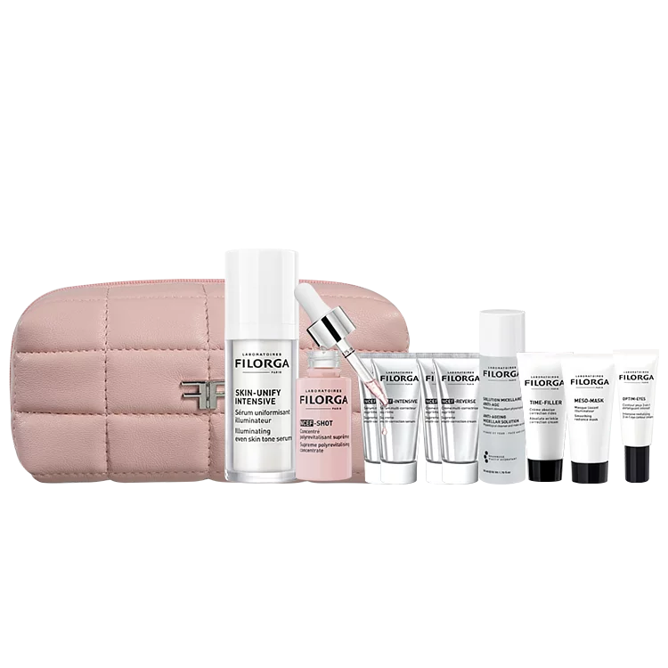 NCEF新肌賦活水光療程原液套裝(優惠期10月至12月) 美白之選 $1,232 (價值$2,436) .NCEF新肌賦活水光療程原液 15ml .SKIN-UNIFY淡斑煥白精華 30ml .NCEF新肌賦活精華 7ml x 2 .NCEF新肌賦活面霜 7ml x 3 .深層保濕卸妝水 50ml .MESO-MASK柔滑亮澤面膜 7ml .FILORGA全效抗皺面霜15ml .OPTIM EYES全新升級亮麗眼霜4ml .精緻粉色化妝包