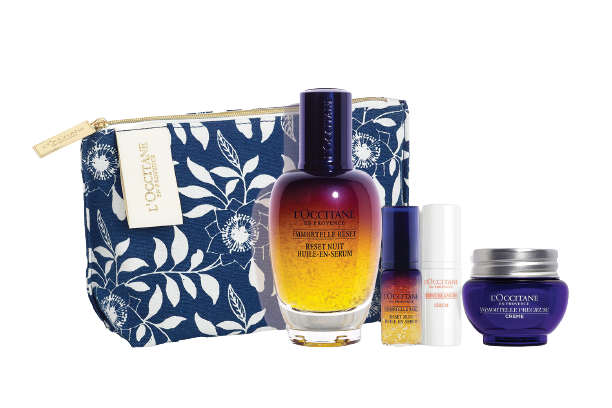 L’OCCITANE 蠟菊煥活雙效精華50ml套裝 $760 (價值$1,122) 68折 .精美化妝袋 .煥活雙效精華50ml .煥活雙效精華5ml .青春活肌面霜8ml .白皇后亮白精華素4ml