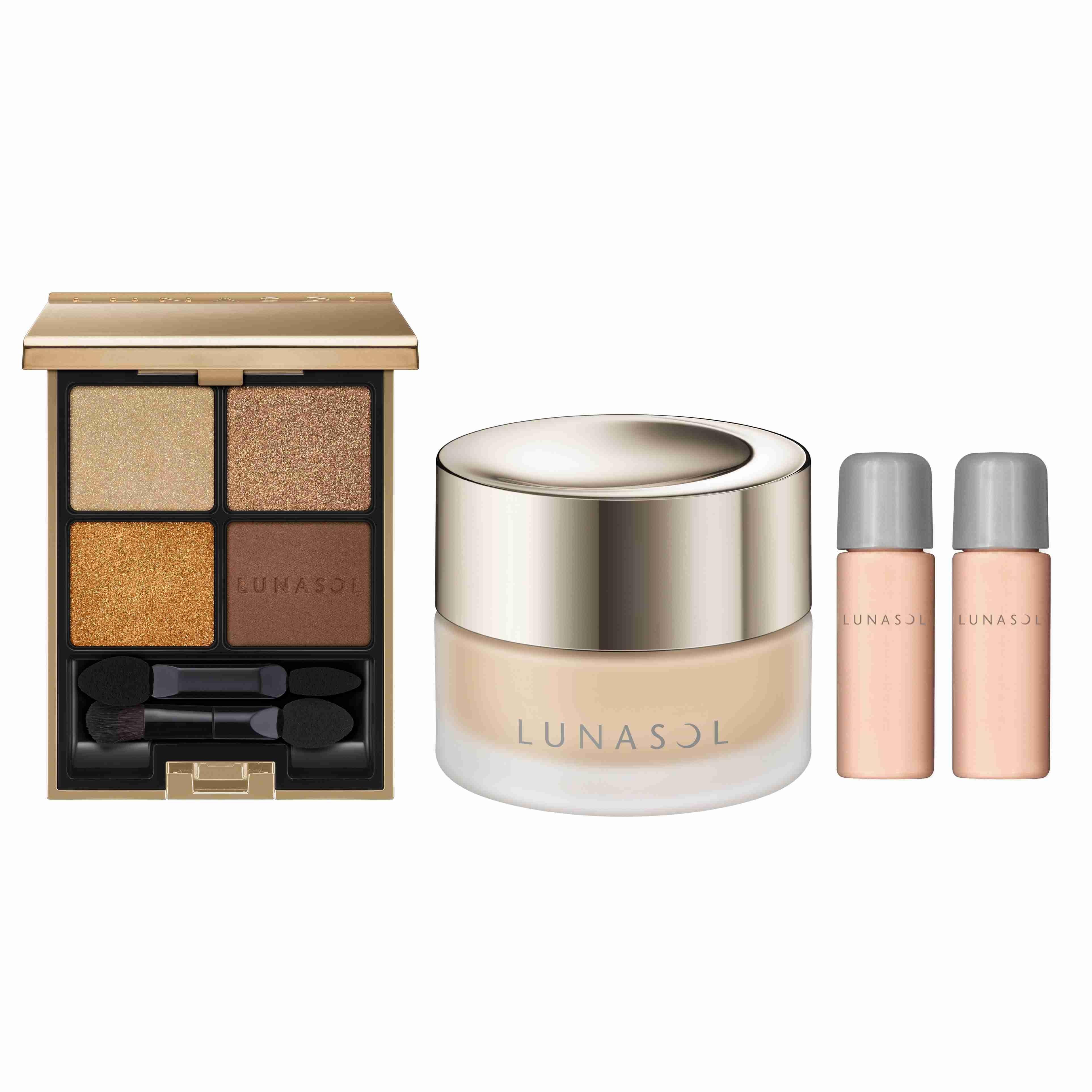 Kanebo LUNASOL四色眼影套裝 $440至$480 (價值 $968至$1,008) 低至45折  •四色眼影組 •水光零瑕粉底霜30g (貨裝) •水光隔離霜3ml x 2 件